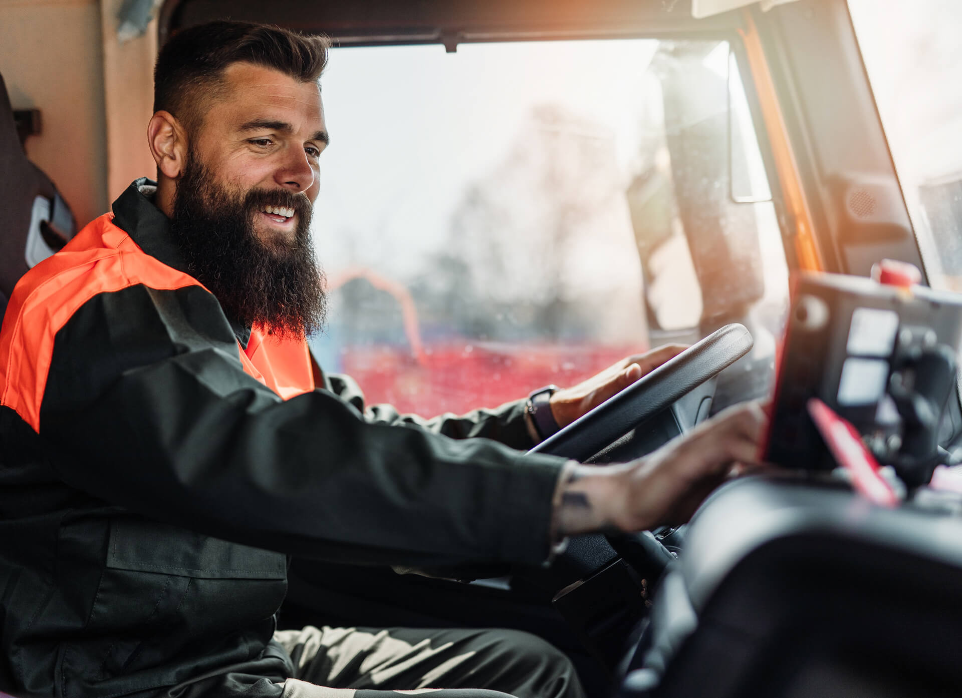 A truck driver in a truck